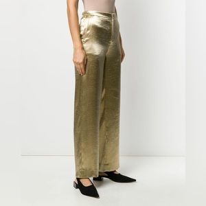 Pale Gold Metallic Satin Wide Leg Pants